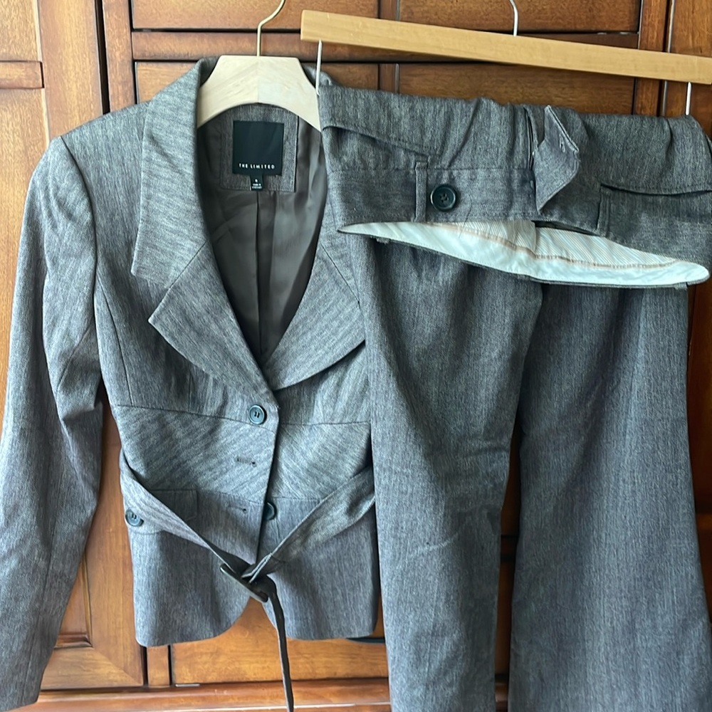 The Limited size 0 brown suit jacket and wide leg flare suit pant set